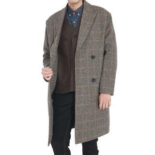 Plus Size Double-breasted Houndstooth Coat