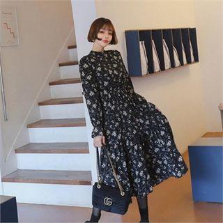 Flared Floral Long Chiffon Dress