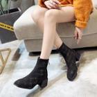 Fleece-lined Chunky-heel Tweed Short Boots