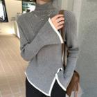 Bell-sleeve Turtleneck Ribbed Knit Top