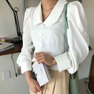 Peterpan-collar Puff-sleeve Peplum Blouse