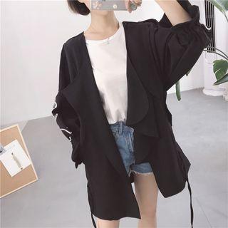 Letter Embroidered Open Front Jacket