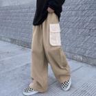 Elastic-waist Wide Leg Two-tone Pocket Detail Pants