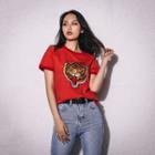 Tiger-embroidered T-shirt