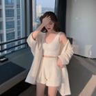 Open-front Cardigan / Knit Tank Top / Shorts