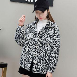 Furry Leopard Print Button Jacket