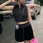 Collar Crop Tank Top / Wide Leg Shorts