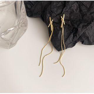 Cross Fringed Earring 1 Pair - 925 Silver Needle - Gold - One Size