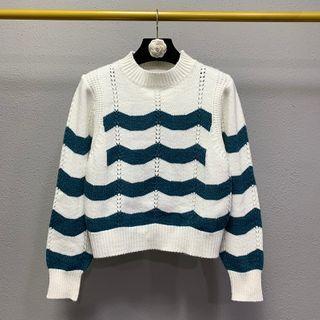 Wavy Stripe Sweater White - One Size