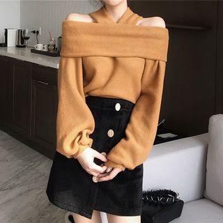 Cold-shoulder Balloon-sleeve Sweater