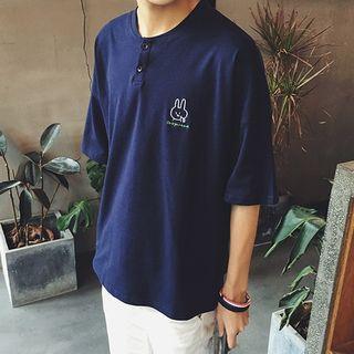 Short-sleeve Embroidery Henley