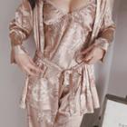 Set: Patterned Robe + Camisole + Pants With Sash