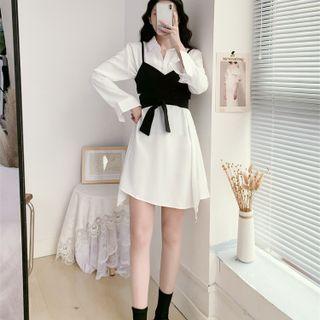 Set; Long-sleeve Shirt Dress + Camisole Top