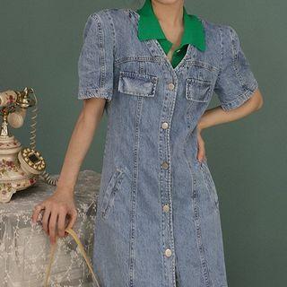 Short-sleeve Button-up Denim Dress