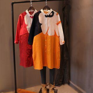 Long-sleeve Color Block Long Shirt