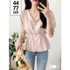 Open-placket Shirred-trim Peplum Blouse