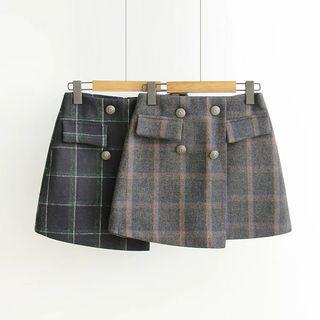 Double Breasted Plaid Skirt