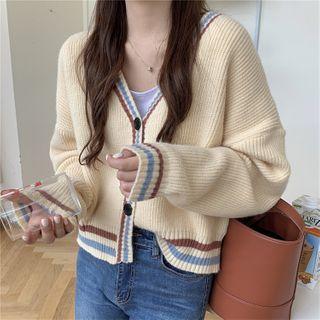 Contrast Striped V-neck Cropped Knit Cardigan