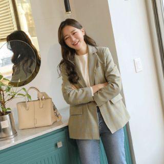 Flap-pocket Single-breasted Checked Blazer