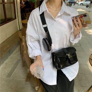 Wide Strap Snap Buckle Crossbody Bag