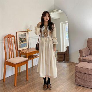 Half-placket Argyle Knit Panel Dress