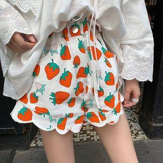 Strawberry Print Scallop Trim Shorts / Cropped Pants