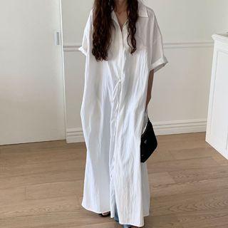 Short-sleeve Tie-strap Maxi Shirt Dress