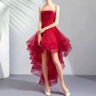 Lace Appliqued Dip-back Prom Dress