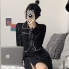 Long-sleeve Contrast Stitch Top Black - One Size