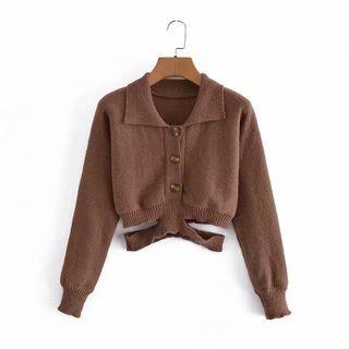 Collared Cut-out Cropped Cardigan