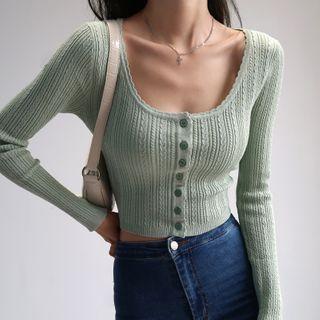Long-sleeve Square-neck Cardigan