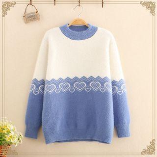 Heart Jacquard Color-block Sweater