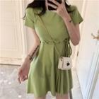 Short-sleeve Lace-up Tunic Dress