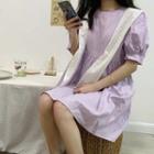 Set: Puff-sleeve A-line Mini Dress + Eyelet Lace Shawl