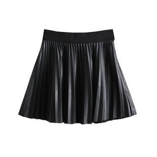 Accordion Pleat Faux Leather Mini A-line Skirt