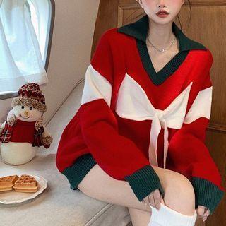 Details Colorblock Loose-fit Sweater Red - One Size