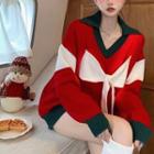 Details Colorblock Loose-fit Sweater Red - One Size