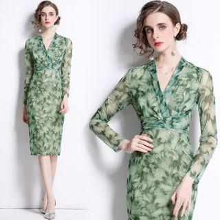 Long-sleeve Organza Midi Dress