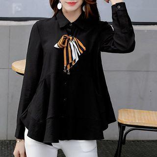 Ribbon Detail Long-sleeve Peplum Shirt