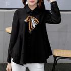 Ribbon Detail Long-sleeve Peplum Shirt