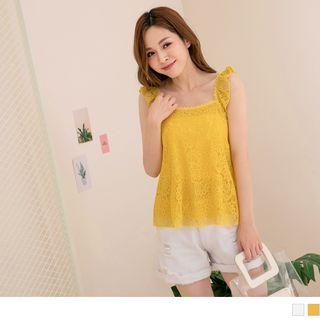 Frilled Shoulder Sleeveless Lace Top