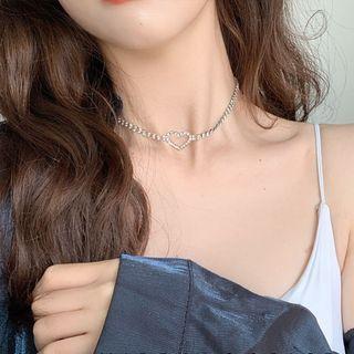 Heart Rhinestone Choker 1 Pc - Silver - One Size