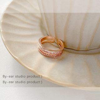 Rhinestone Layered Open Ring J457 - Gold - One Size