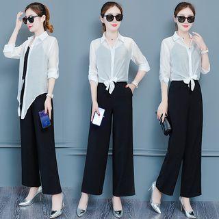 Set: Camisole + Wide Leg Pants + Long-sleeve Shirt
