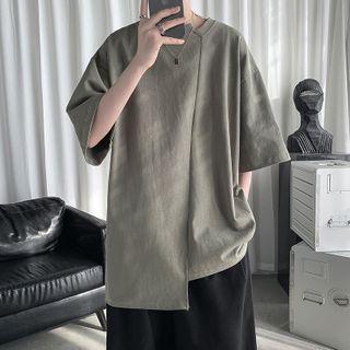 Elbow-sleeve Asymmetrical Hem T-shirt