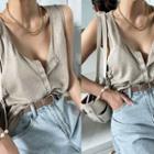 Buttoned Linen Tank Top Beige - One Size