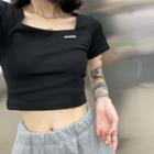 Short-sleeve Square-neck Cropped T-shirt Black - One Size