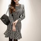Zip-front Houndstooth Coatdress