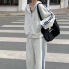 Set Of 2 : Long-sleeve Plain Sweatshirt + Sweatpants