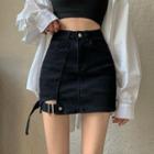 High-waist Denim Cargo A-line Mini Skirt